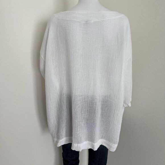 Bryn Walker Women's Wideneck Top Size S White Lagenlook Boxy Crepe Crinkle - Picture 8 of 8